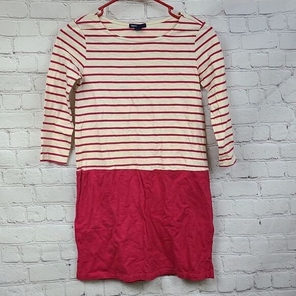 GAP Girls Large 10 Red & Cream Stripe Long Sleeve Knit Dress Comfy Casual School - Picture 6 of 6